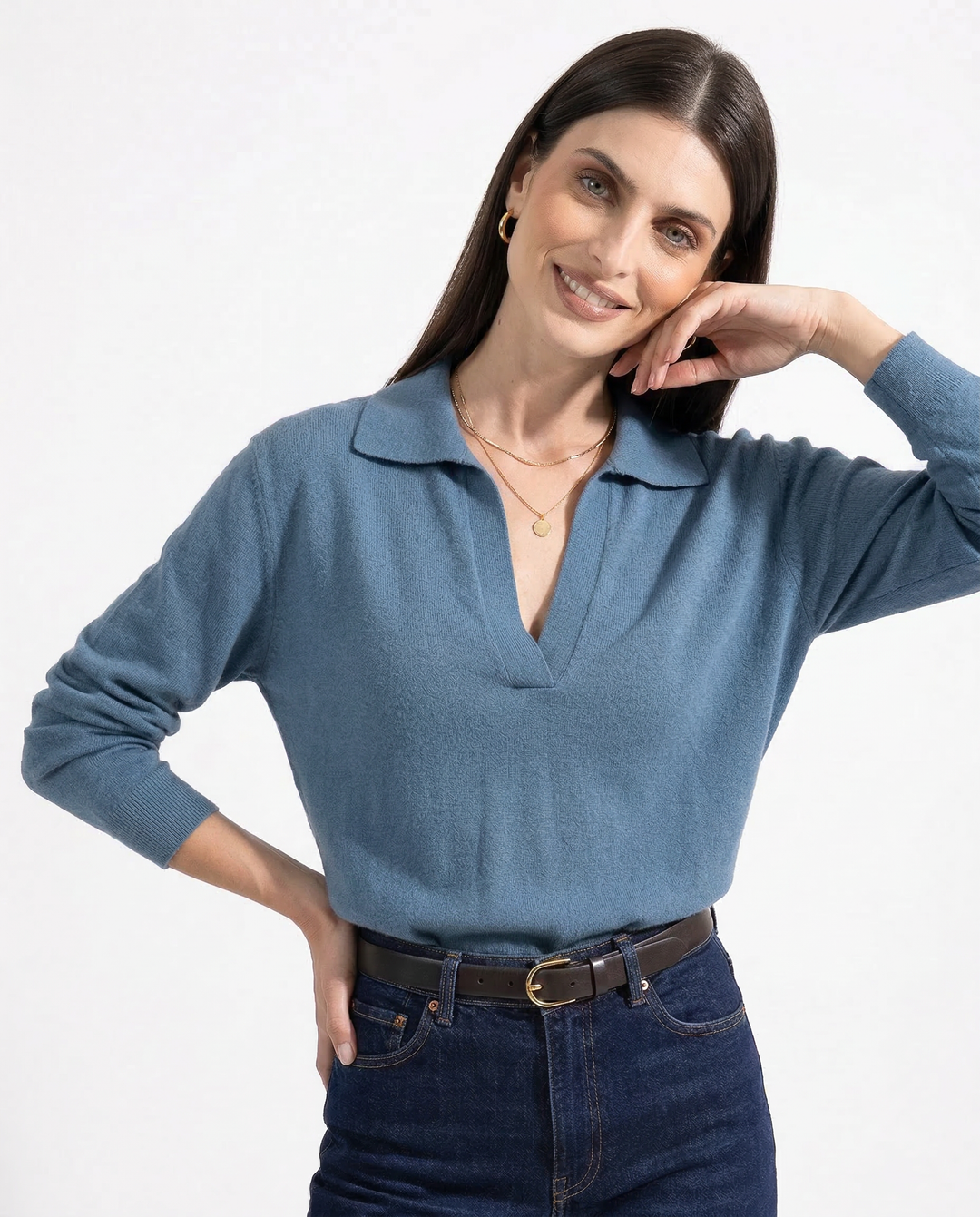 Olivia Bennet | Cotton Knit Polo for Women in White