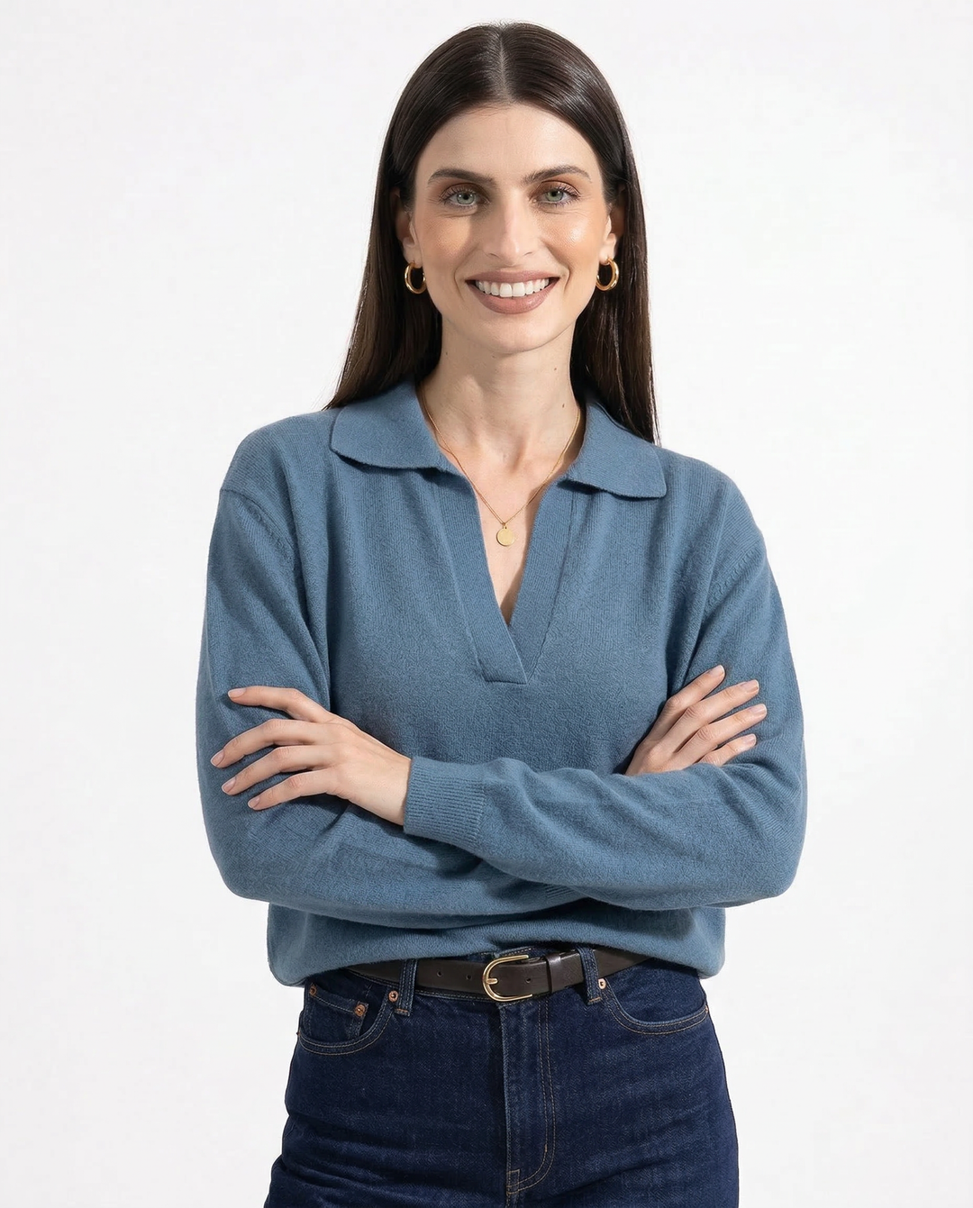 Olivia Bennet | Cotton Knit Polo for Women in White