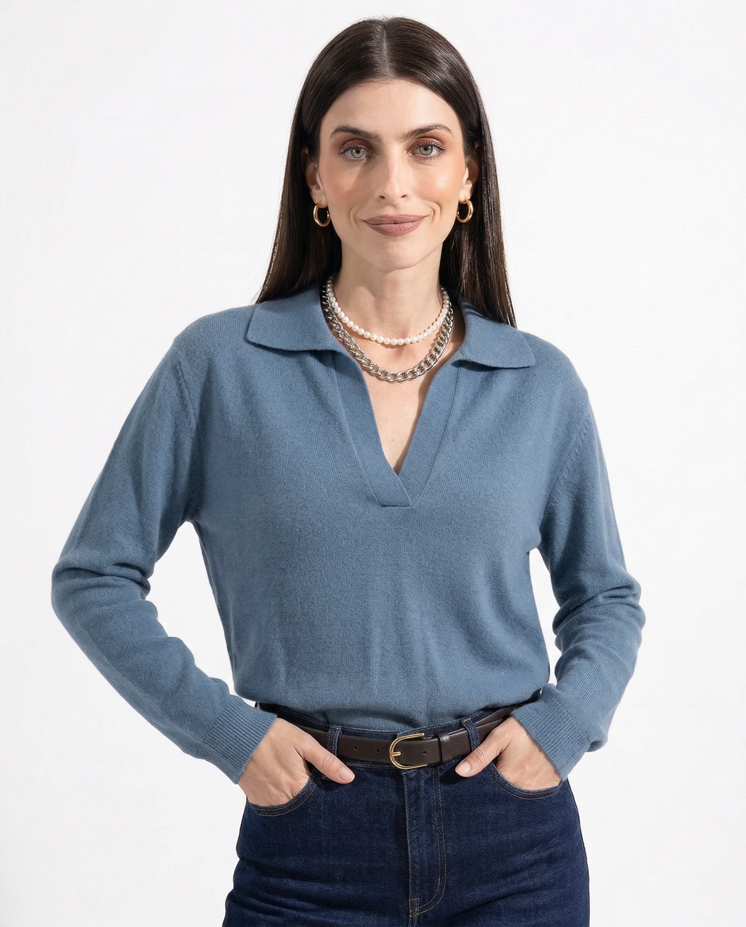 Olivia Bennet | Cotton Knit Polo for Women in White