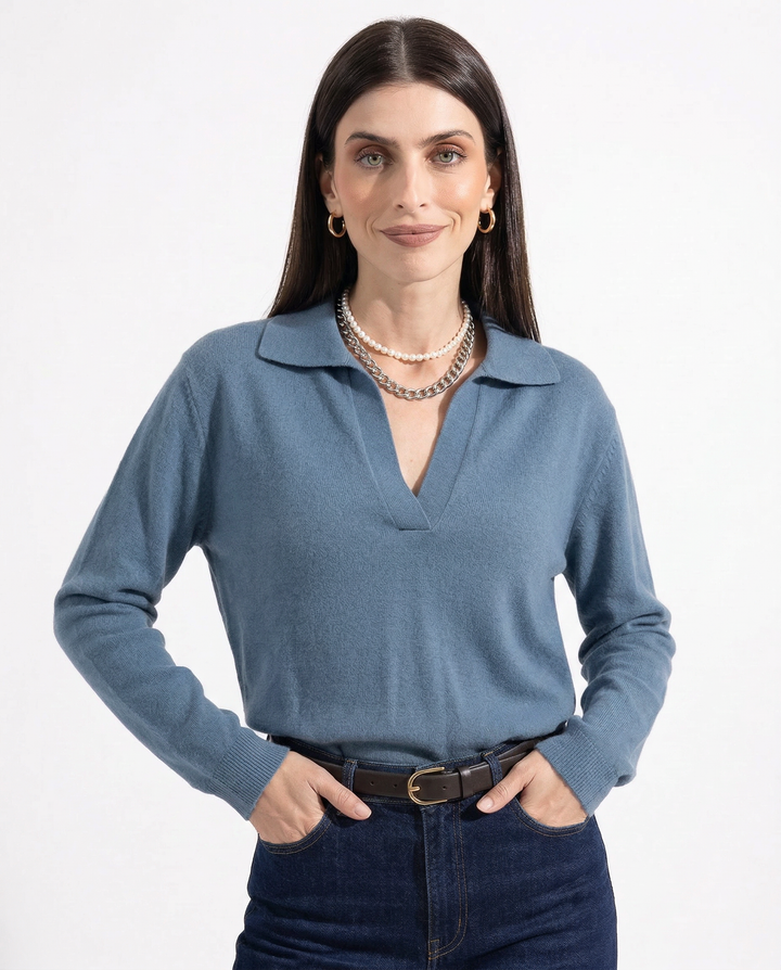 Olivia Bennet | Cotton Knit Polo for Women in White