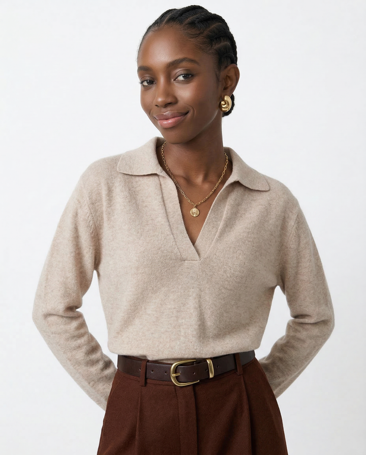 Olivia Bennet | Cotton Knit Polo for Women in White