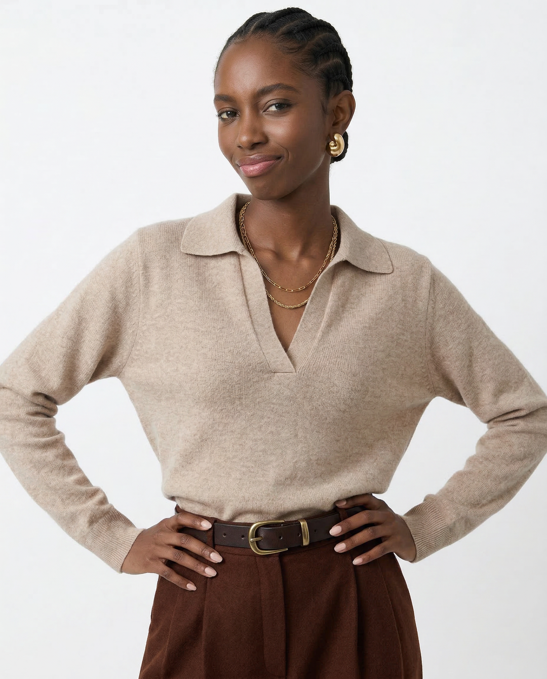 Olivia Bennet | Cotton Knit Polo for Women in White