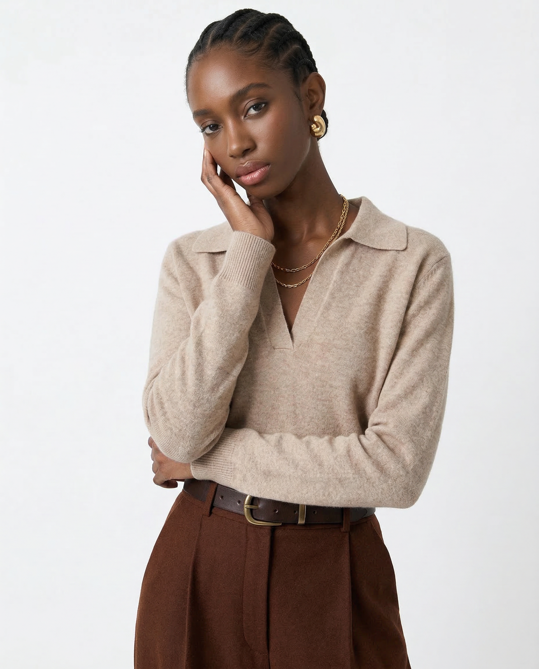 Olivia Bennet | Cotton Knit Polo for Women in White