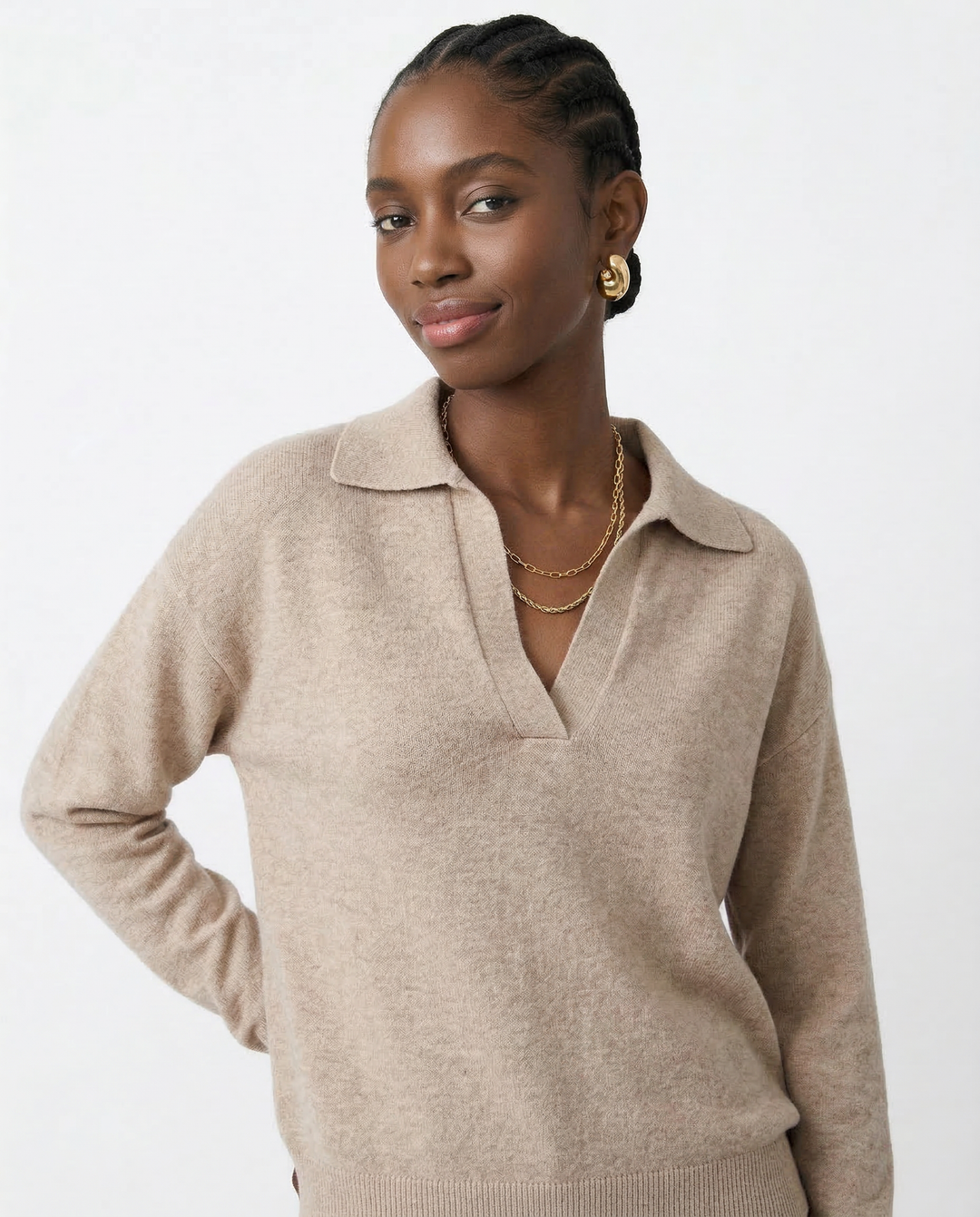 Olivia Bennet | Cotton Knit Polo for Women in White