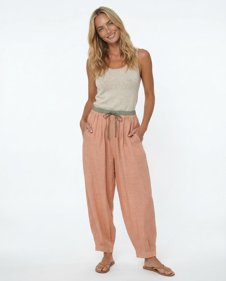Olivia Bennet | Linen Trousers for Women in Natural Fit, Beige