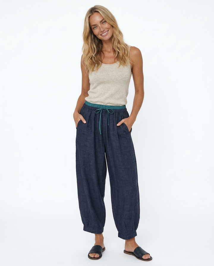 Olivia Bennet | Linen Trousers for Women in Natural Fit, Beige