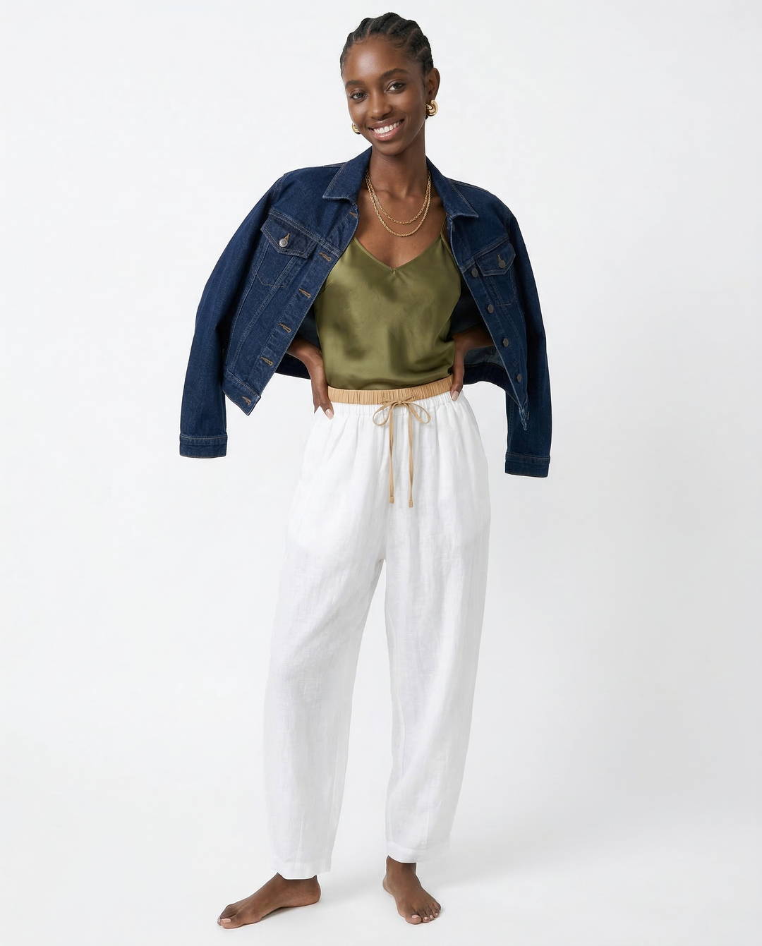 Olivia Bennet | Linen Trousers for Women in Natural Fit, Beige