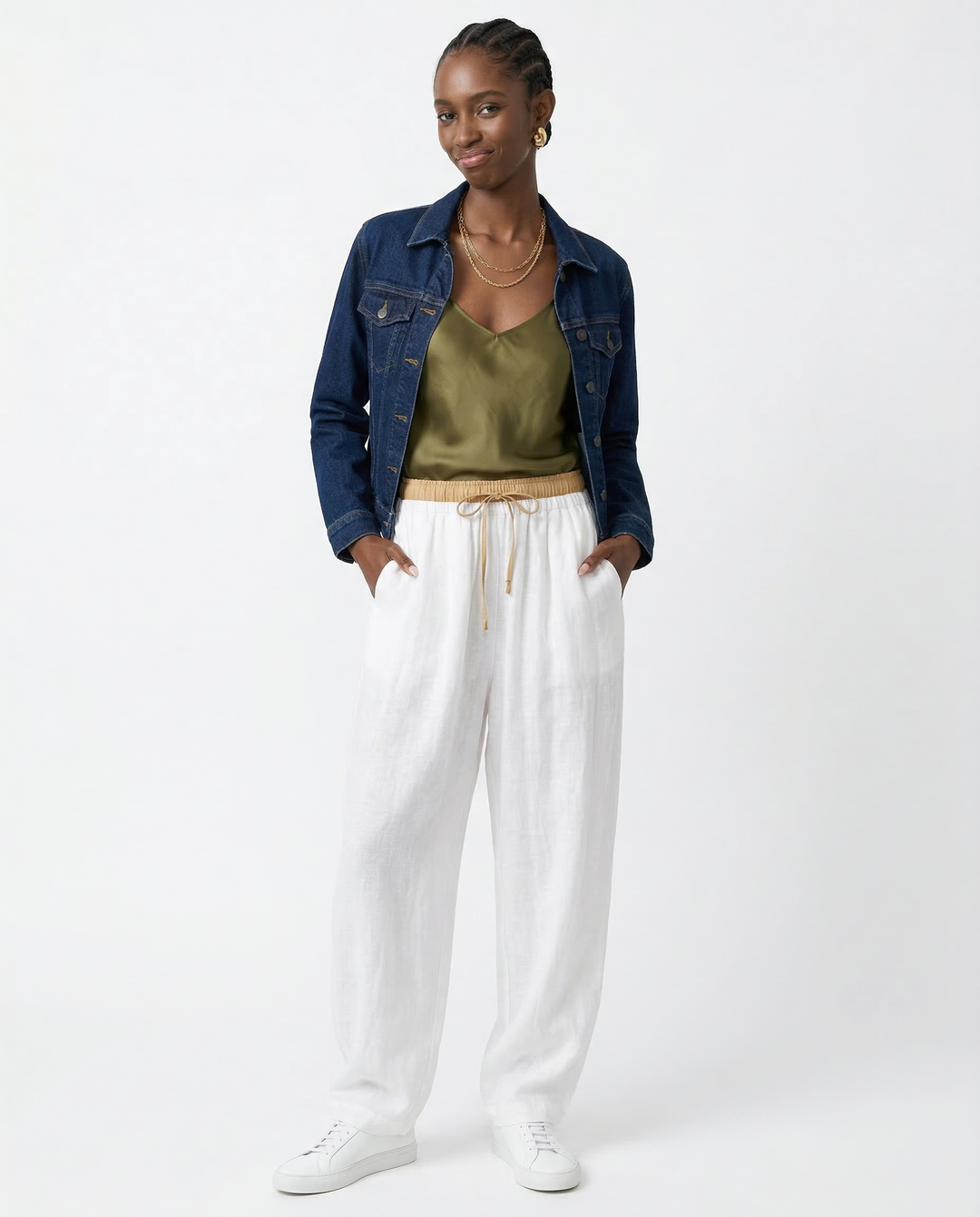 Olivia Bennet | Linen Trousers for Women in Natural Fit, Beige