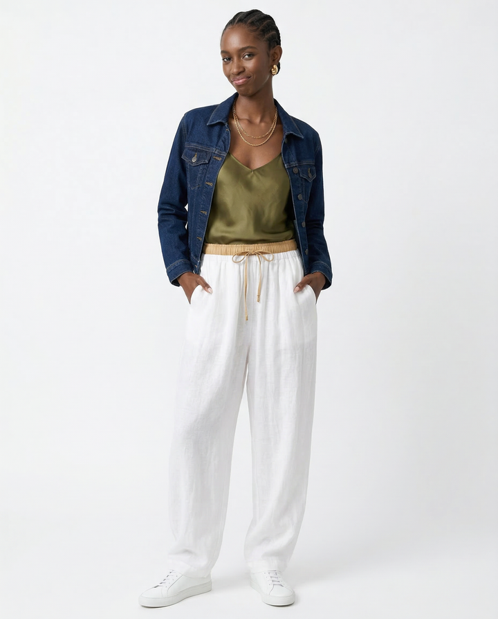 Olivia Bennet | Linen Trousers for Women in Natural Fit, Beige