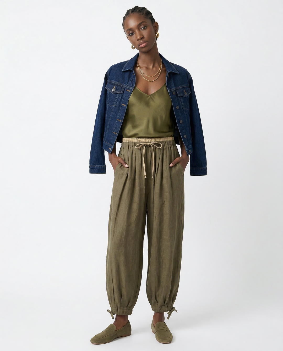 Olivia Bennet | Linen Trousers for Women in Natural Fit, Beige