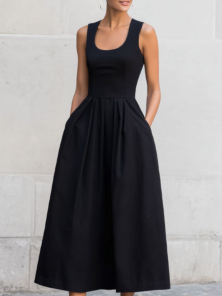 Olivia Bennet | Black Square-Neck Sleeveless Midi Dress