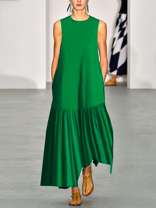 Olivia Bennet | A-line Loose Solid Color Split-Joint Round-neck Maxi Dresses