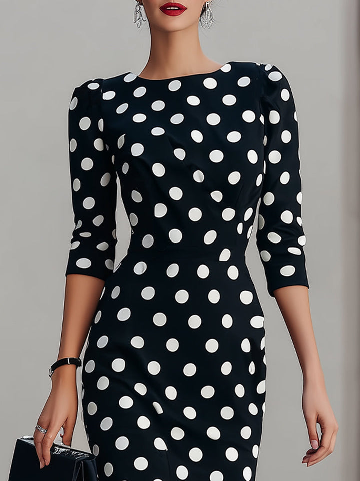 Olivia Bennet | Black & White Polka Dot Midi Sheath Dress