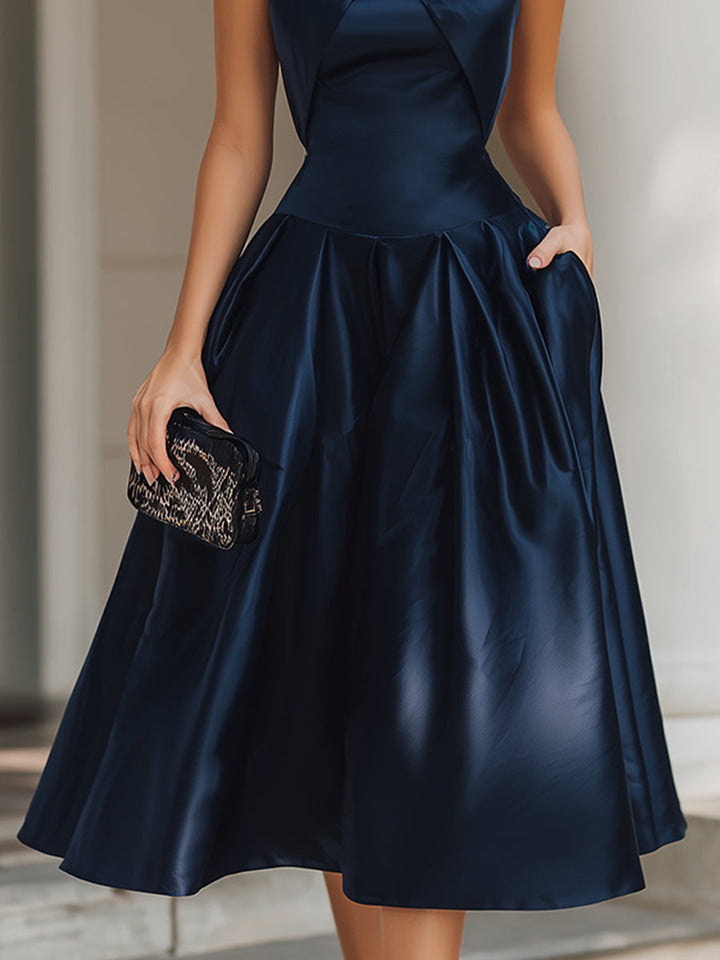 Olivia Bennet | Cross-Halter Pleated Chiffon Midi Dress
