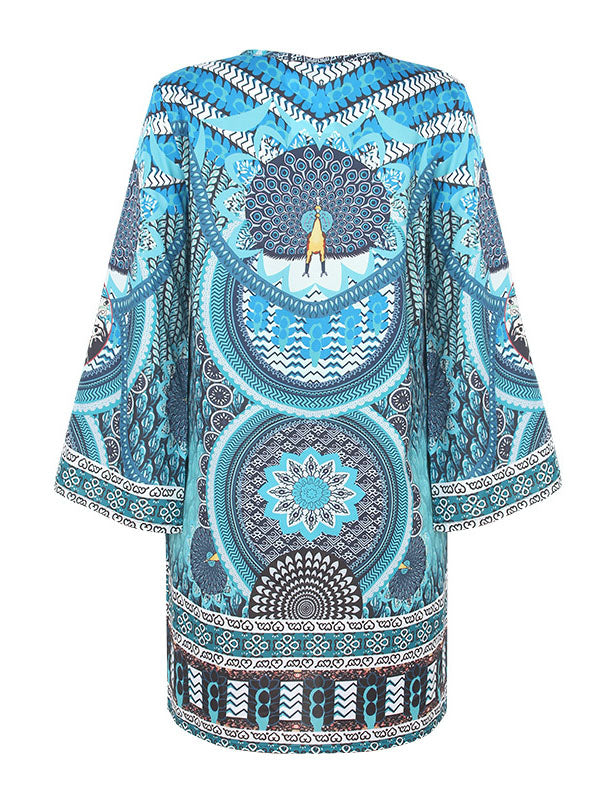 Olivia Bennet | A-Line Flared Sleeves Printed Split-Joint V-Neck Mini Dresses