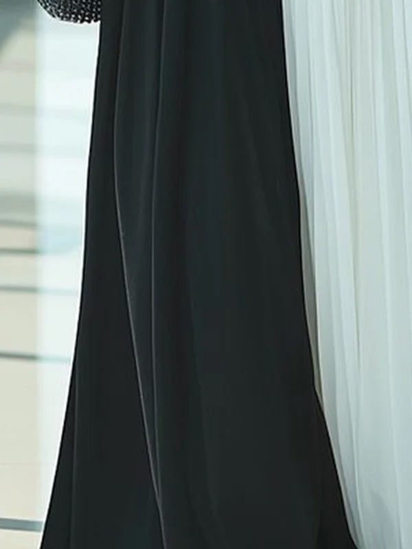 Olivia Bennet | High Waisted Loose Contrast Color Pleated Mock Neck Maxi Dresses