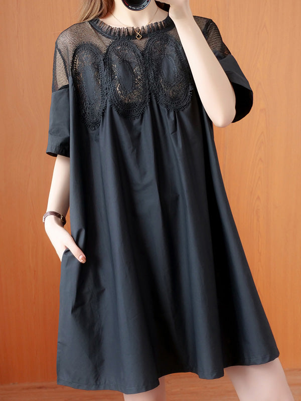 Olivia Bennet | Original Solid Lace Split-Side Short Sleeve A-Line Mini Dress