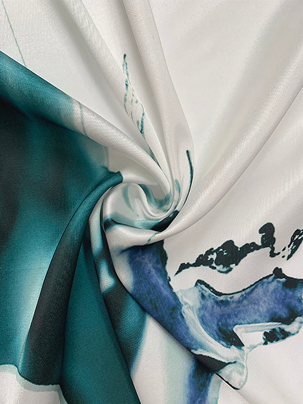 Olivia Bennet | Batwing Sleeves Loose Printed Tied Waist V-Neck Evening Dresses Maxi Dresses