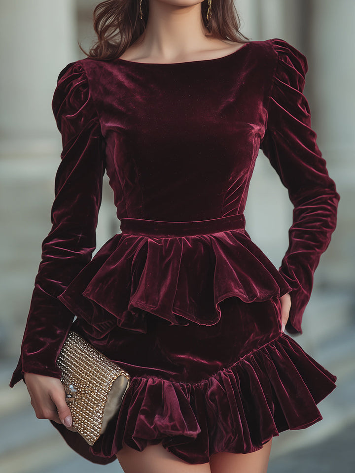 Olivia Bennet | Ivory Long-Sleeve Layered Ruffle Chiffon Mini Dress