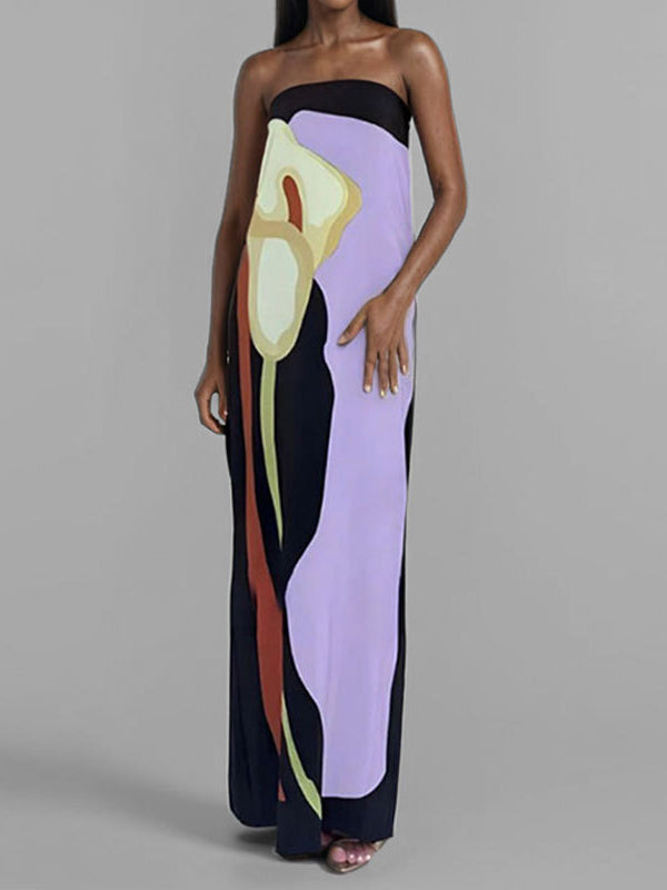 Olivia Bennet | Loose Plus Size Printed Split-Joint Tube Maxi Dresses