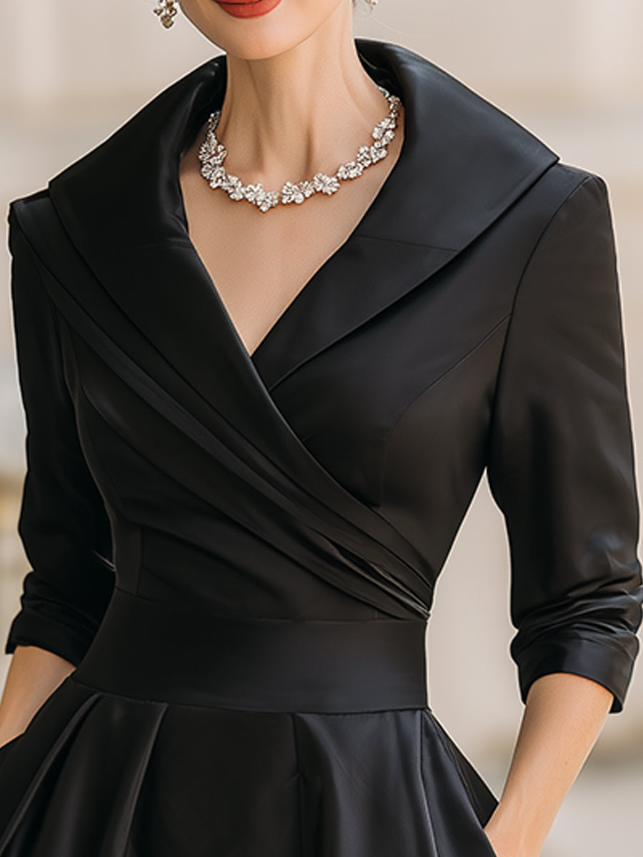 Olivia Bennet | Draped-Collar Midi Satin Dress
