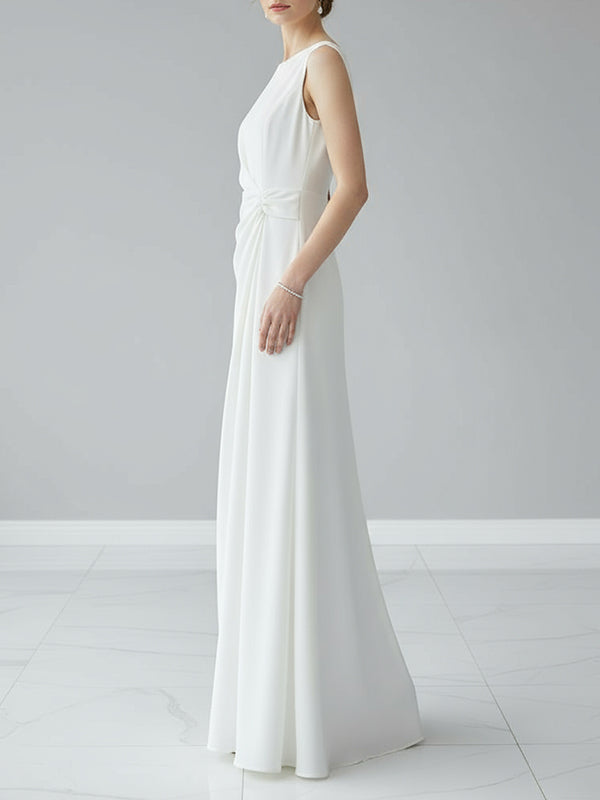 Olivia Bennet | Sleeveless Gauze Pleated Solid Color Split-Joint Round-Neck Evening Dresses Maxi Dresses