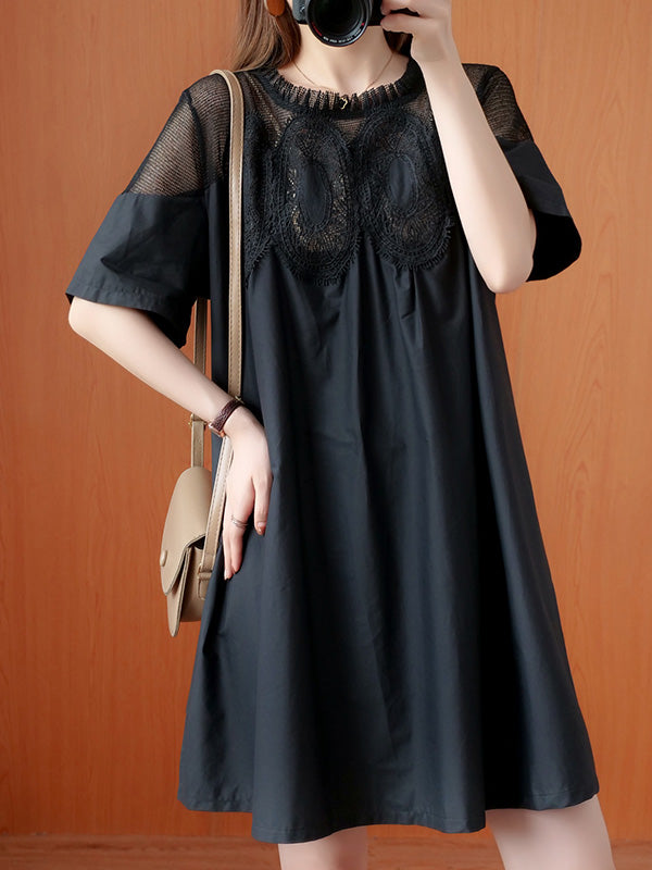 Olivia Bennet | Original Solid Lace Split-Side Short Sleeve A-Line Mini Dress
