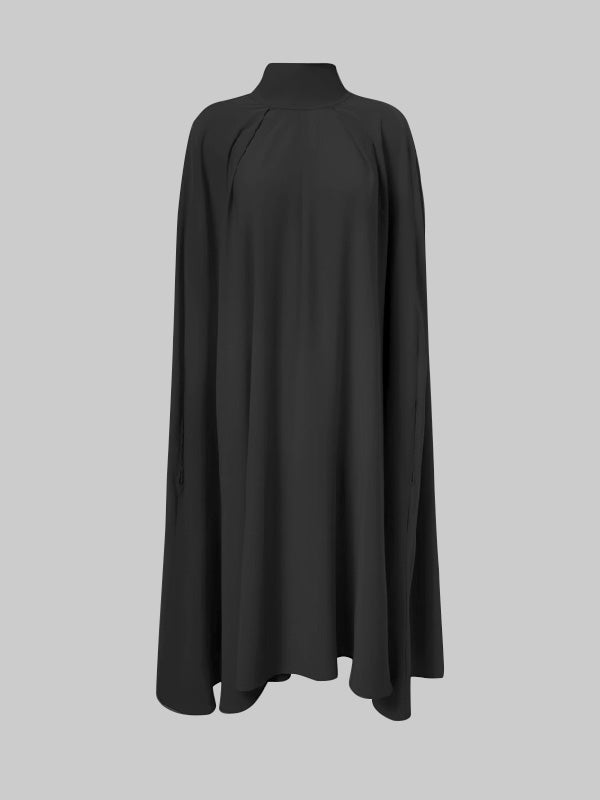Olivia Bennet | Simple Batwing Sleeves Lace-Up Solid Color High-Neck Midi Dresses