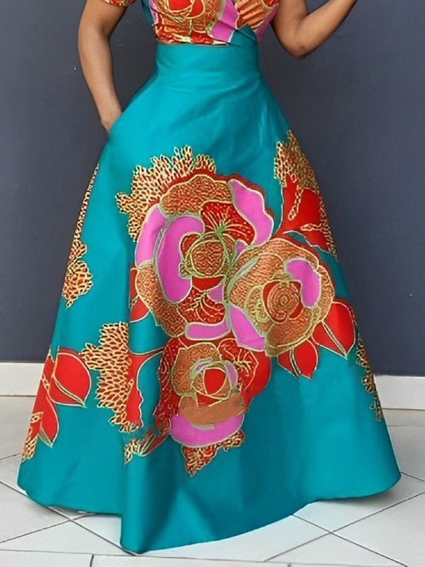 Olivia Bennet | A-Line Loose Floral Printed Split-Joint Deep V-Neck Evening Dresses Maxi Dresses