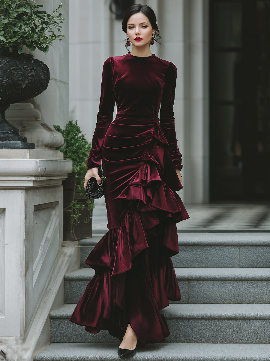 Olivia Bennet | Long Sleeve Ruffled Tier Evening Gown