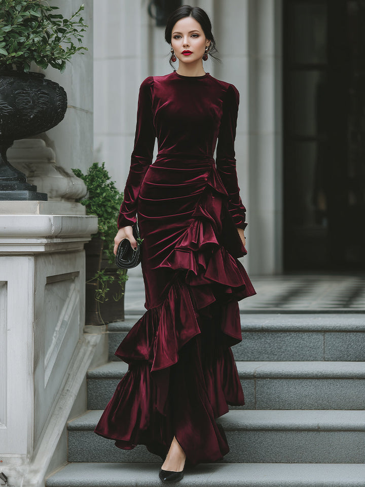 Olivia Bennet | Long Sleeve Ruffled Tier Evening Gown