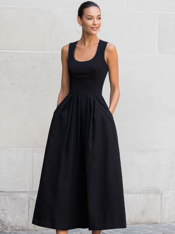 Olivia Bennet | Black Square-Neck Sleeveless Midi Dress
