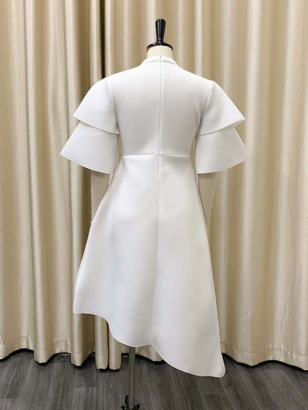 Olivia Bennet | Original Loose Half Sleeves Falbala Solid Color Round-Neck Midi Dresses