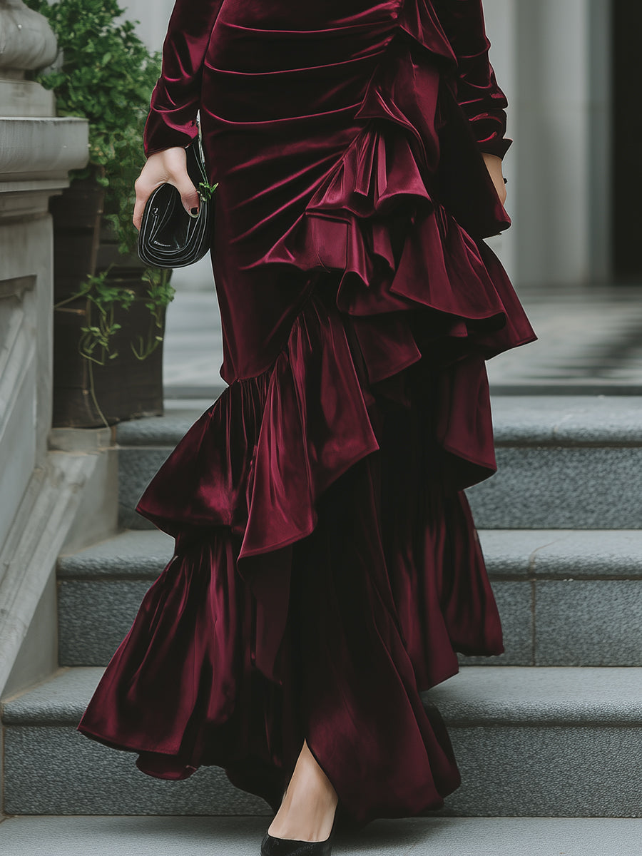 Olivia Bennet | Long Sleeve Ruffled Tier Evening Gown