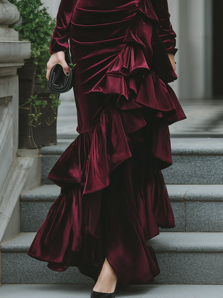 Olivia Bennet | Long Sleeve Ruffled Tier Evening Gown