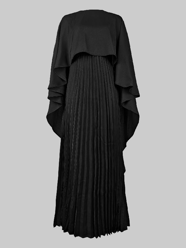 Olivia Bennet | Cape High-Low Pleated Solid Color Split-Joint Round-Neck Evening Dresses Maxi Dresses