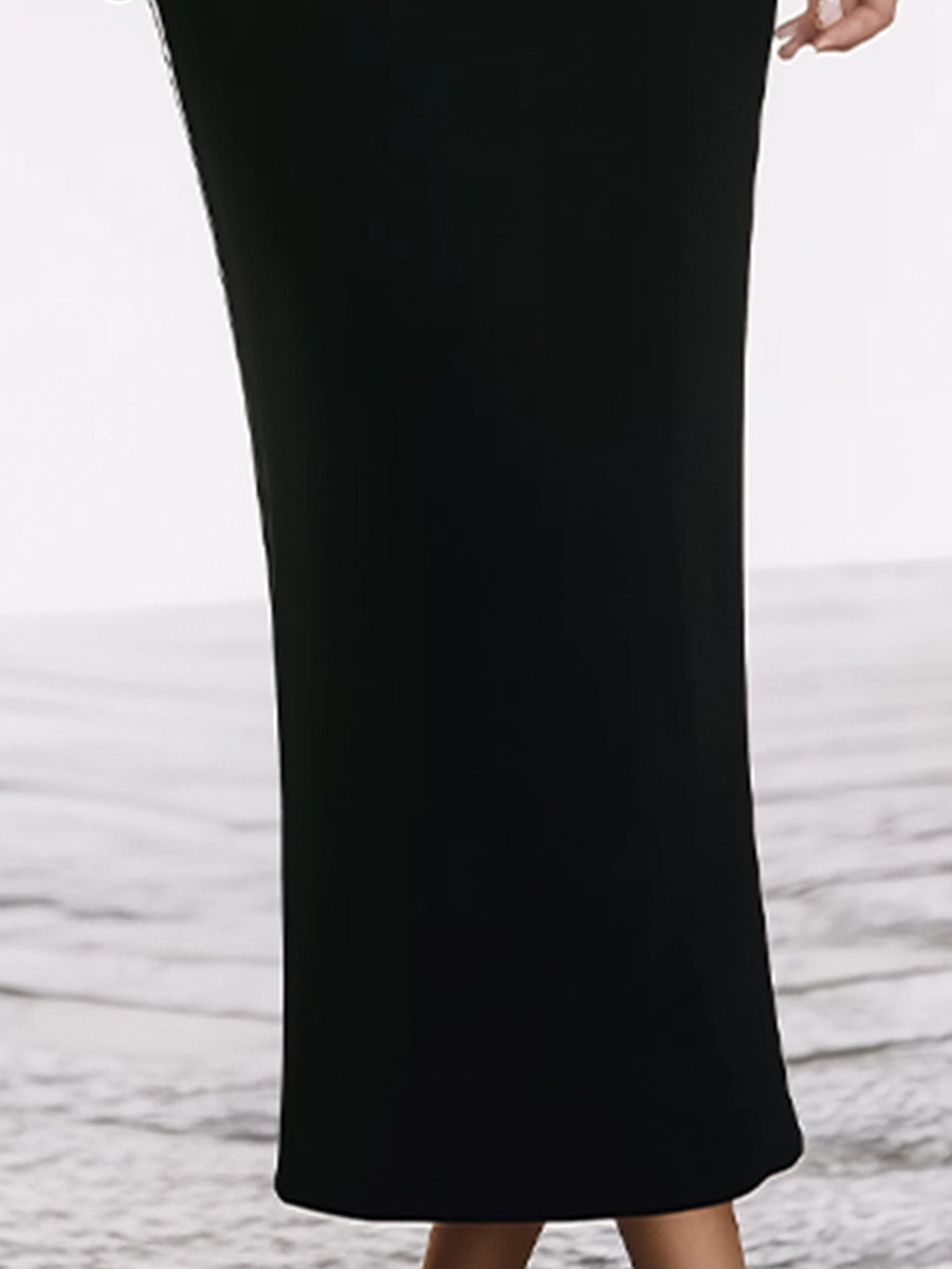 Olivia Bennet | Contrast-Collar Sleeveless Crepe Maxi Pencil Dress