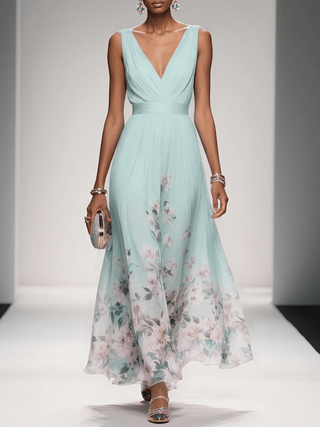 Women Floral Chiffon Maxi Dress