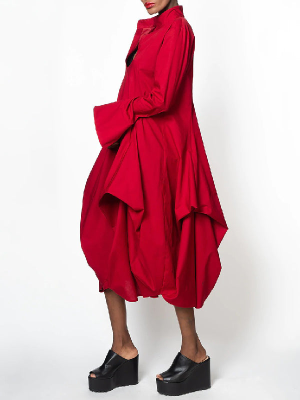 Olivia Bennet | Stylish Loose Stand-Collar Long Sleeves Midi Dress
