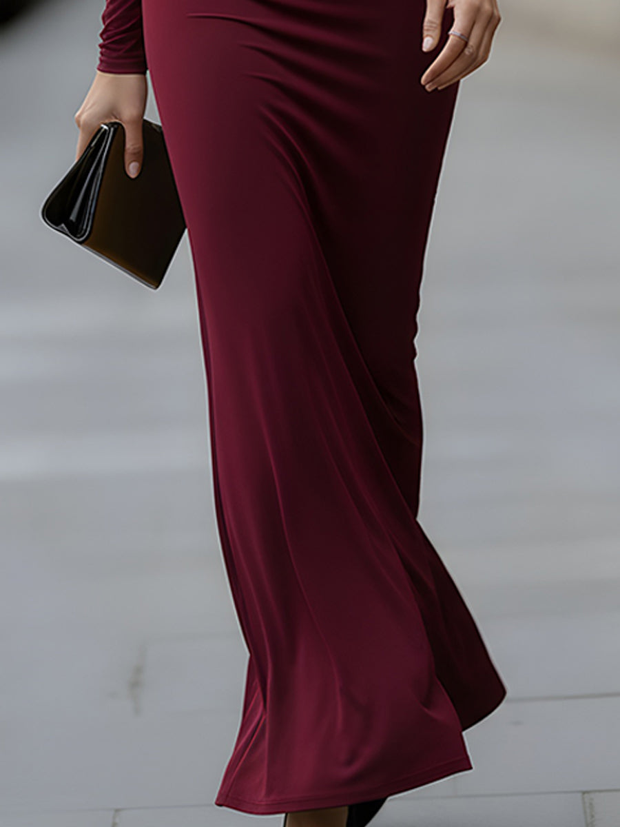 Olivia Bennet | Black Draped Cutout Satin Evening Gown
