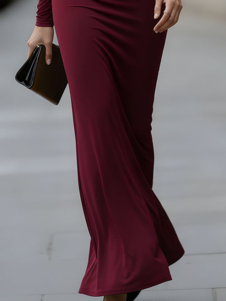 Olivia Bennet | Black Draped Cutout Satin Evening Gown