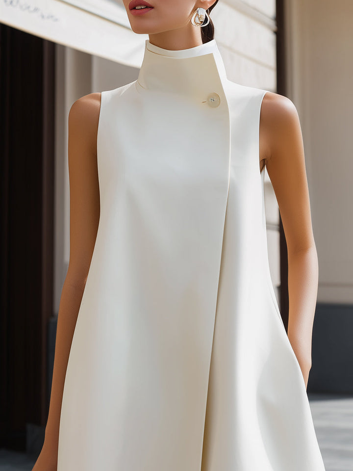 Olivia Bennet | Asymmetric High-Neck Flowing A-Line Maxi Dress
