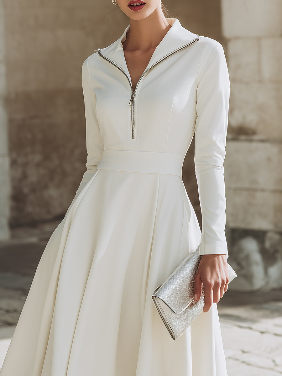 Olivia Bennet | Zip-Front Fit-and-Flare Cotton-Blend Midi Dress