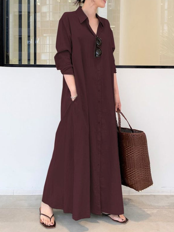 Olivia Bennet | Original Solid Color Lapel Shirt Dress