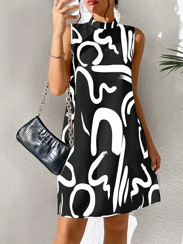 Olivia Bennet | A-line Sleeveless Contrast Color Printed Mini Dresses