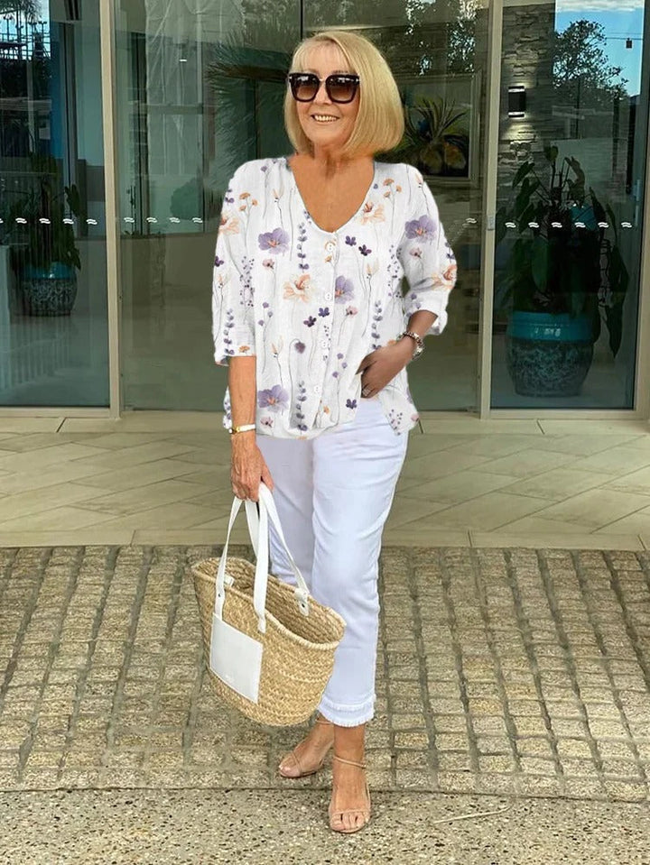 Printed Button Tunic Top