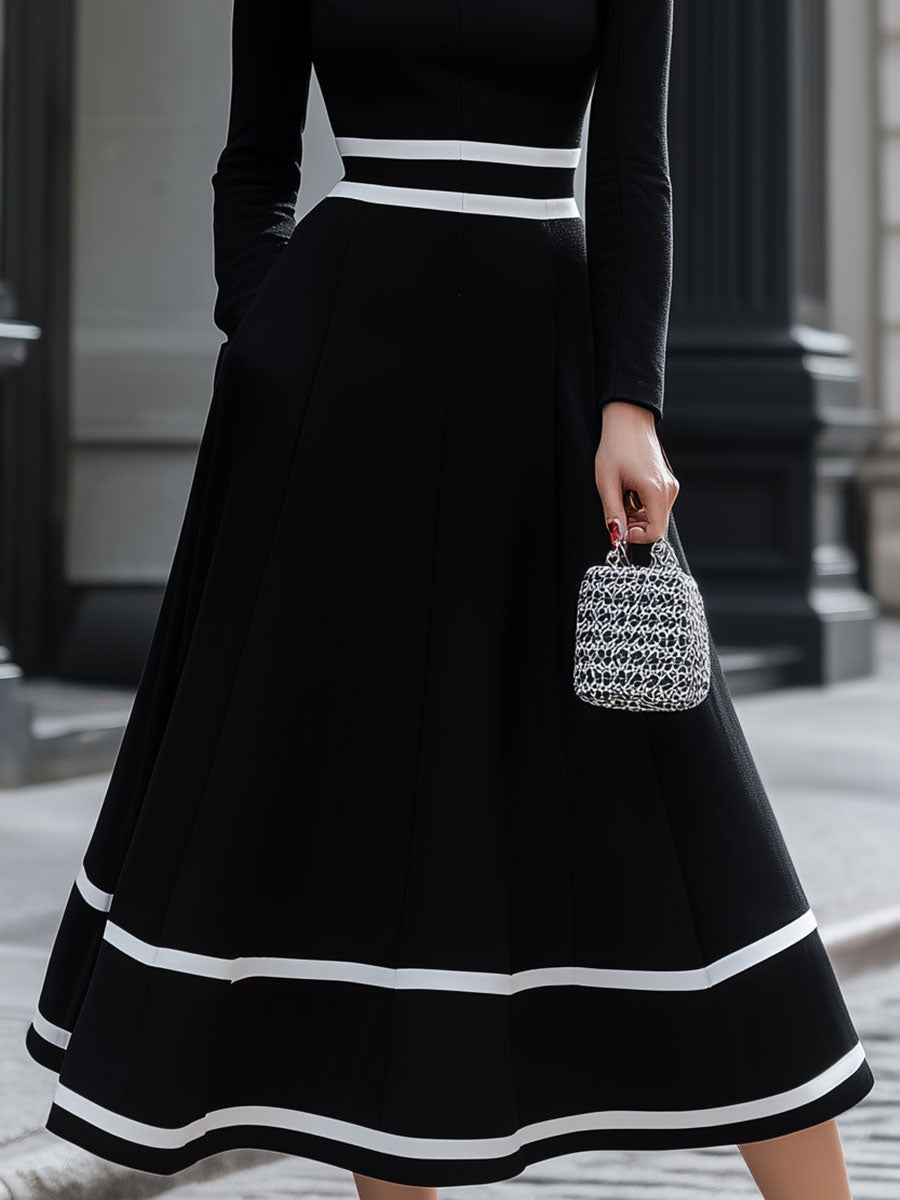 Olivia Bennet | Black & White Square-Neck Midi Dress