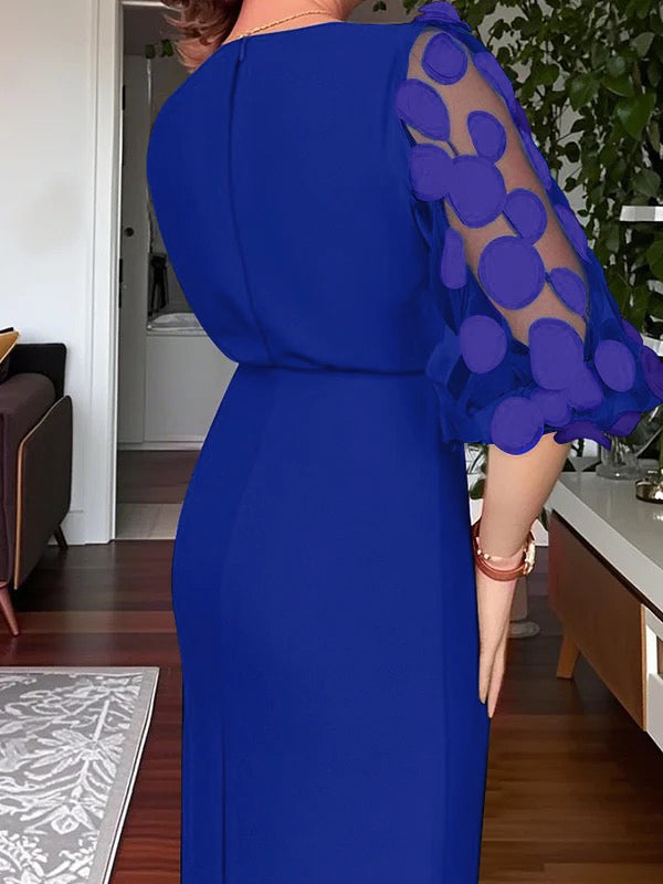 Olivia Bennet | Bodycon High Waisted Solid Color Split-Front Split-Joint Round-Neck Midi Dresses
