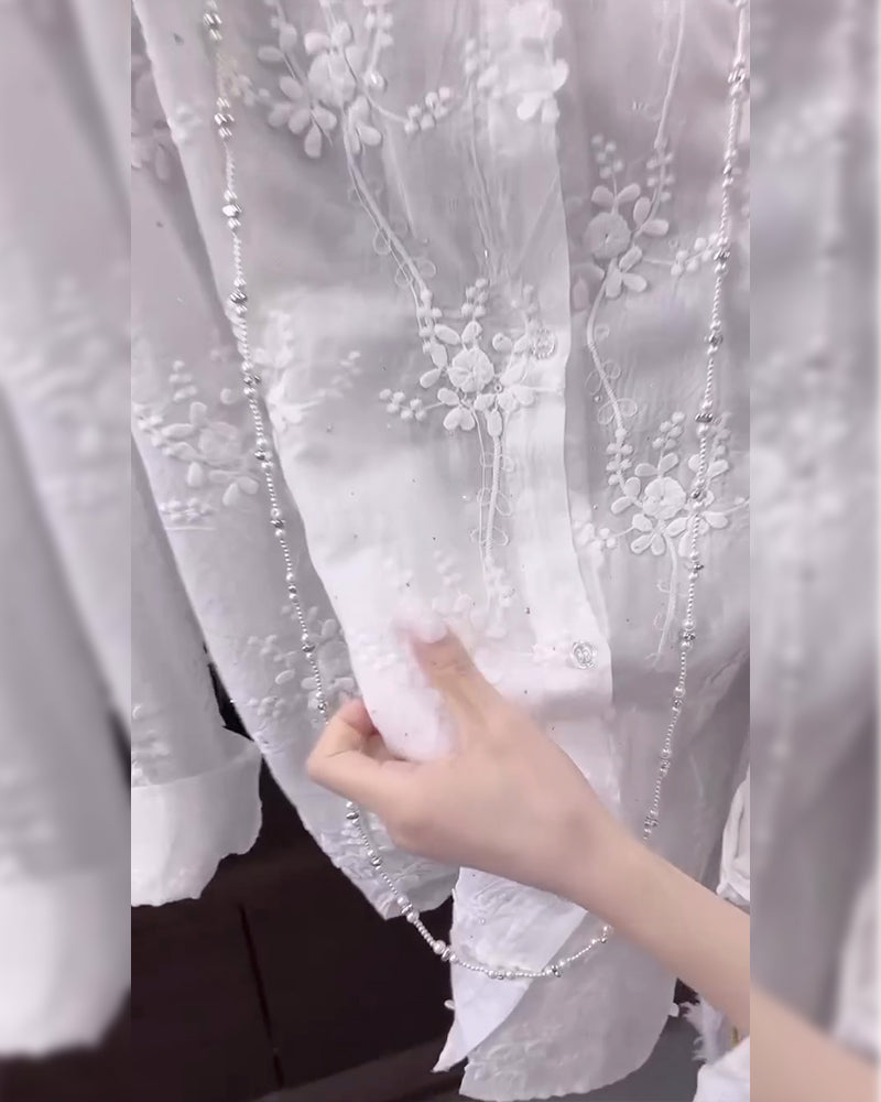 Olivia Bennet| Embroidered Shirt Solid Color Dropped Shoulders