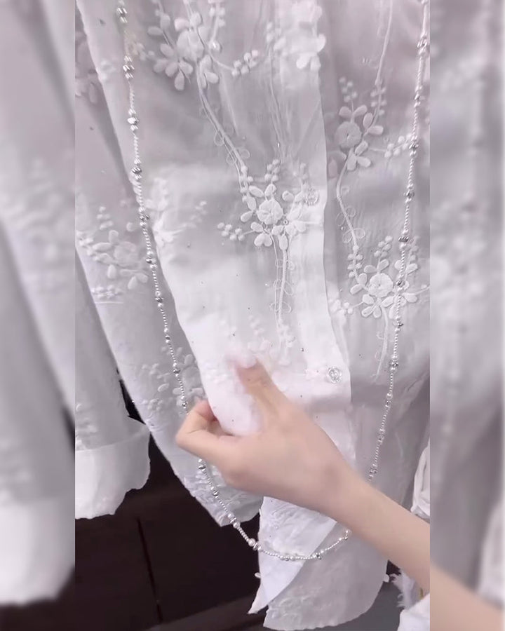 Olivia Bennet| Embroidered Shirt Solid Color Dropped Shoulders
